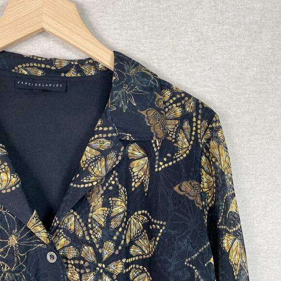 Jane & Delancey Womens Whimsigoth Button Up Top Size L Butterfly Mesh Grunge - Picture 3 of 13